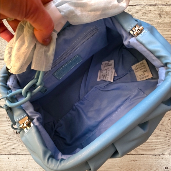 NWT Badgley Mischka Baby Blue Wrapped Frame Clutch Vegan Leather Evening Bag - Picture 9 of 11